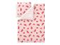 Kinderdekbedovertrekset met watermeloenprint en roze-witte strepen.