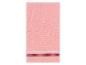 Een roze handdoek met een decoratieve rand.