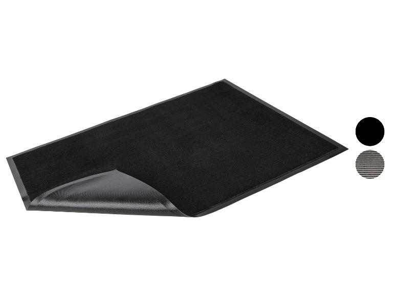 Zwarte deurmat met rubberen rand, verkrijgbaar in zwart en grijs.