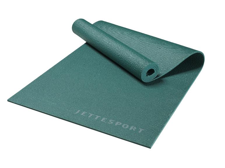 Groene JETTE SPORT yogamat, gedeeltelijk opgerold