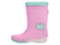 Roze kinderregenlaarzen met turquoise voering en regenboog- en wolkenversiering