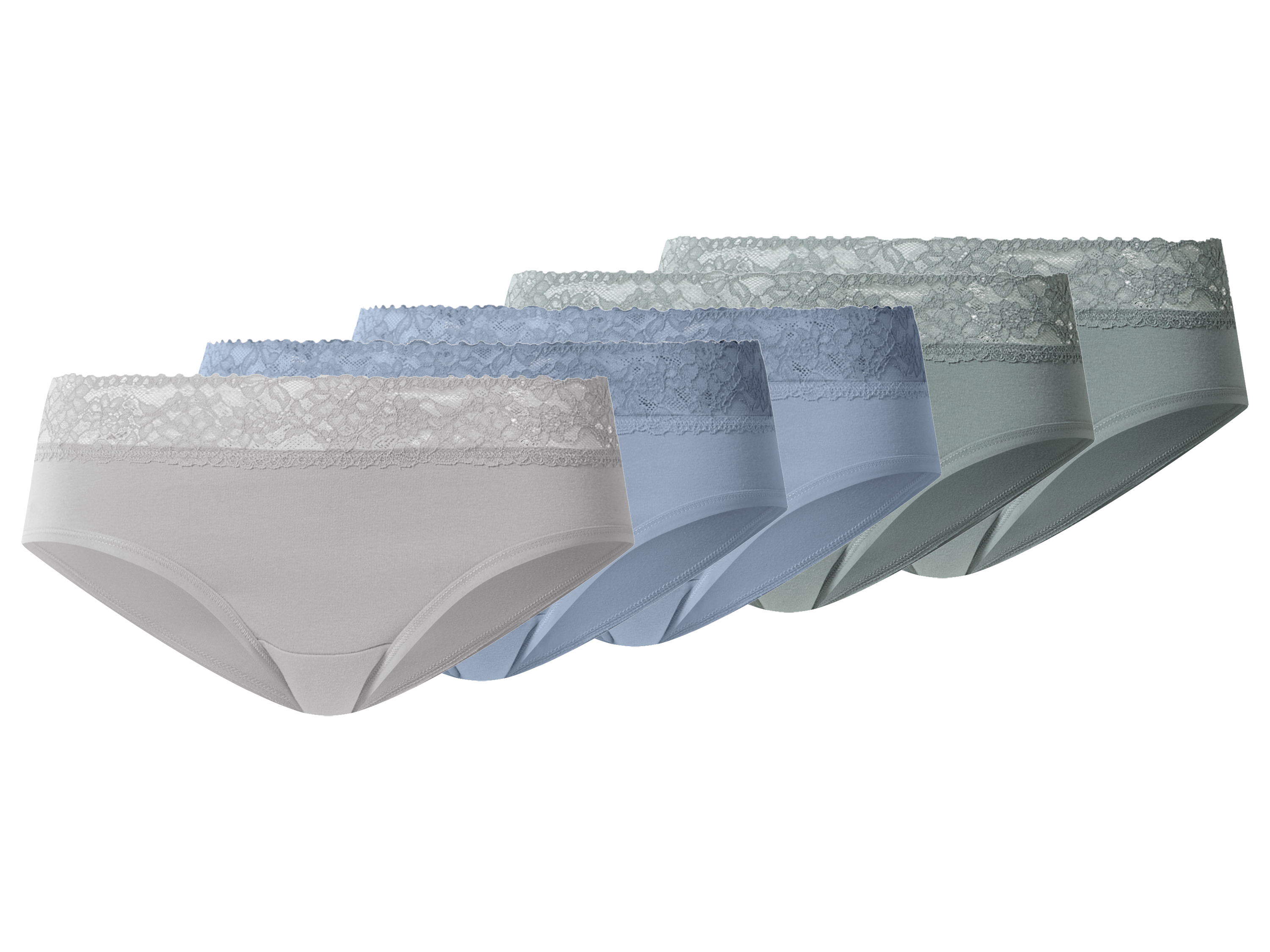 esmara Set van 5 dames hipsters (groen/blauw/grijs, XS (32/34))