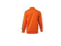 Oranje sweater met hoge hals, van achteren gezien.