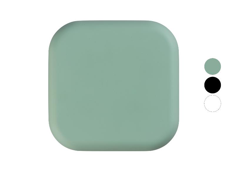 Een afgeronde vierkant in lichtgroen met kleurstalen.