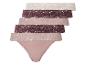 Set van vijf kanten slips in beige en bordeaux tinten.