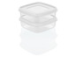 Twee transparante plastic opbergdozen met deksel.