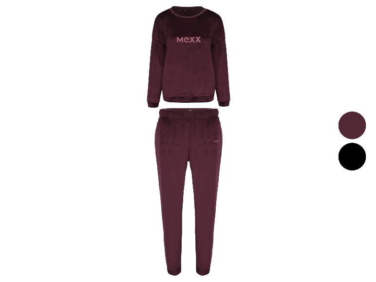 Mexx velours trainingspak in bordeaux, met een sweatshirt en bijpassende broek.