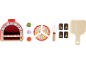 Speelgoed pizzaoven set met pizzapunten, toppings, pizzaschep en vuurfiches.