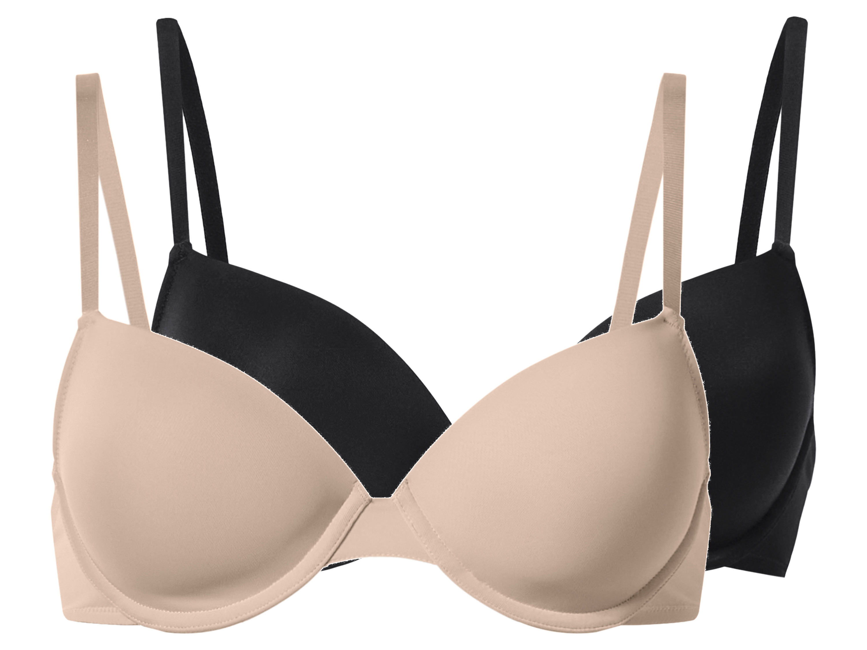 esmara Set van 2 dames T-shirt-BH's (Zwart/beige, 85B)