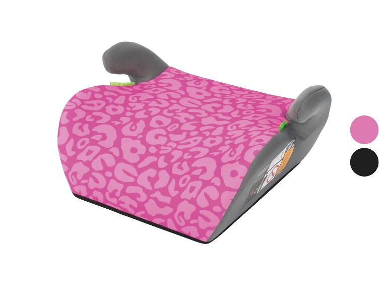 Roze autostoelverhoger met luipaardprint en zwarte optie