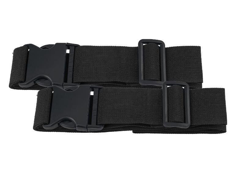 Twee zwarte riemen met gespen.