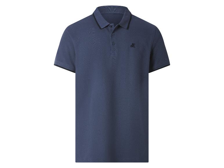 Donkerblauw herenpoloshirt met zwarte kraag en manchetten