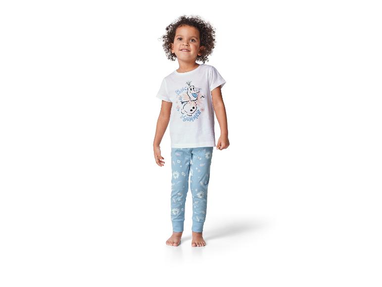 Kinder pyjama Frozen: wit shirt, lichtblauwe broek met bloemenprint.