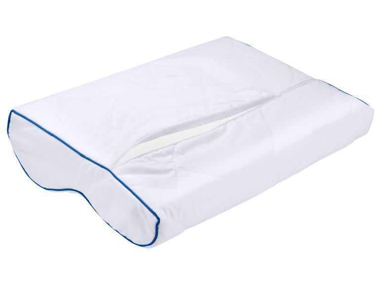 Wit orthopedisch kussen met rits en blauwe bies