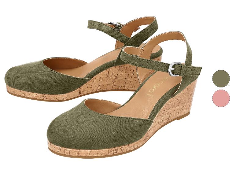 Groene espadrille sandalen met kurkzool en enkelbandje.