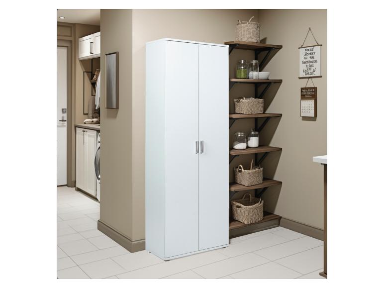 Witte kast met twee deuren in een moderne wasruimte.