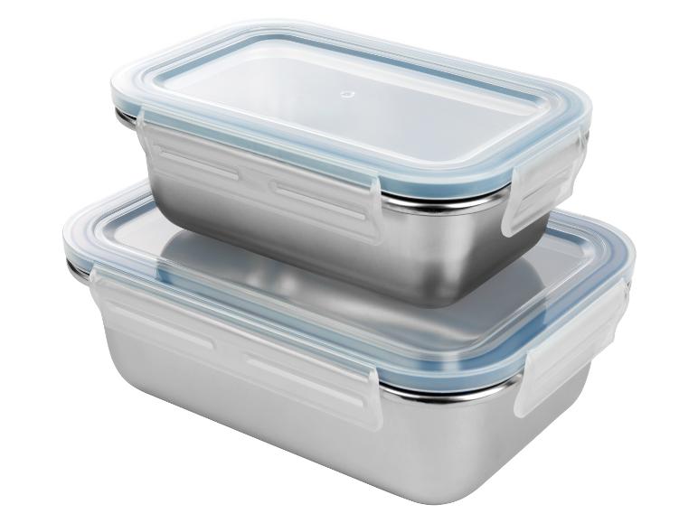 Twee stalen lunchboxen met deksels