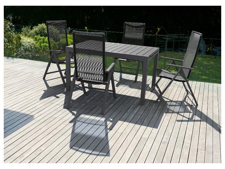 Opklapbare tuinset: tafel en stoelen, antracietkleur.