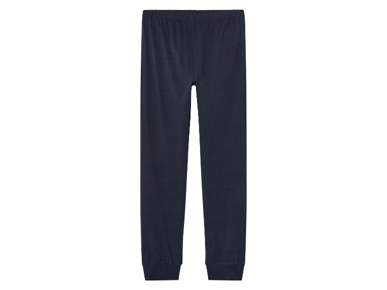 Donkerblauwe joggingbroek met elastische tailleband en boorden.