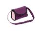 Paarse kleine handtas met roze details en een lange riem