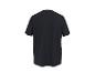 Zwart T-shirt met korte mouwen, achterkant, op een witte achtergrond.