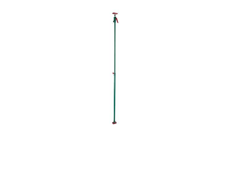 Groene telescopische paal met rode handgreep voor bouwwerkzaamheden.