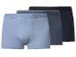 Drie herenboxershorts in blauw- en zwarttinten.