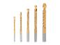 Een set van zes goudkleurige boorbits voor hout met verschillende diameters.