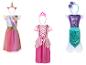 Drie kinderverkleedkostuums: eenhoorn, prinses en zeemeermin.