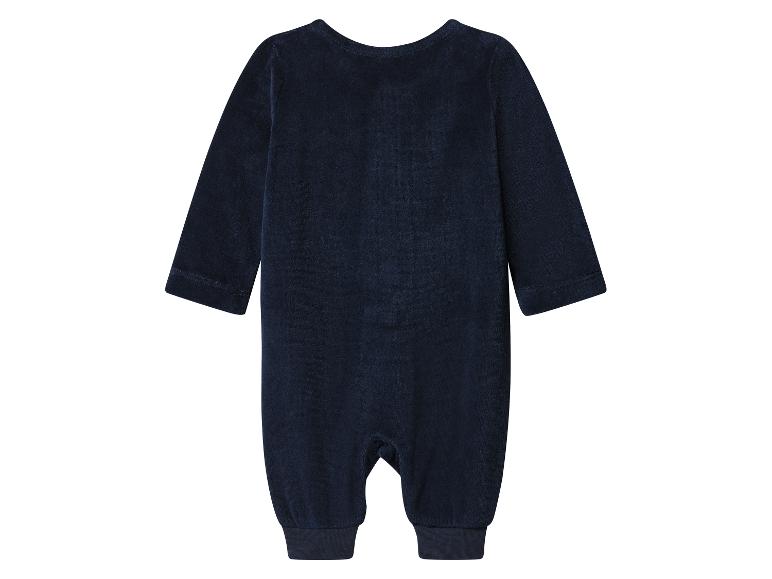 Zachte marineblauwe velours baby romper.