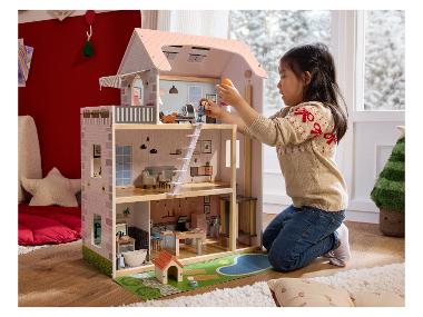 COSTWAY Poppenhuis van hout, poppenhuis met 2 verdiepingen met accessoires en meubels, speelgoed voor poppen van 28-36 cm, voor kinderen vanaf 3 jaar