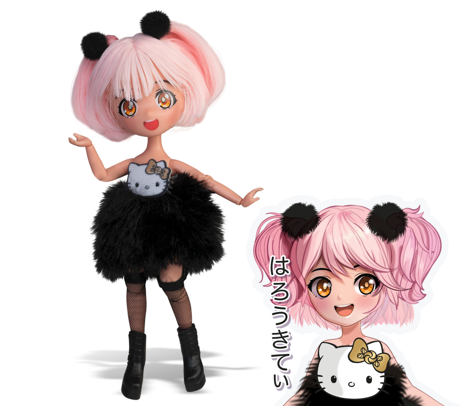 HELLO KITTY Manga pop, 19 cm (Golden Diva - roze haar)