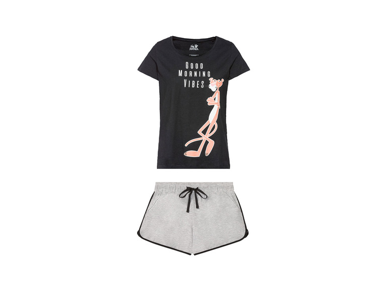 Pyjama met roze panter print en korte broek.