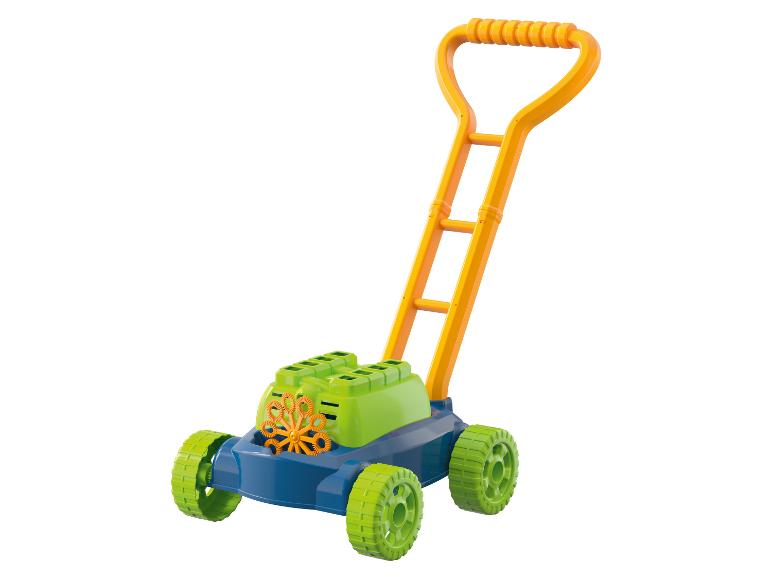 Kinder-bubbelmaaier, kleurrijk speelgoed met wielen.