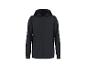 Zwarte hoodie met rits en capuchon, met een subtiel logo op de borst.