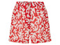 Rode shorts met een abstract wit patroon.