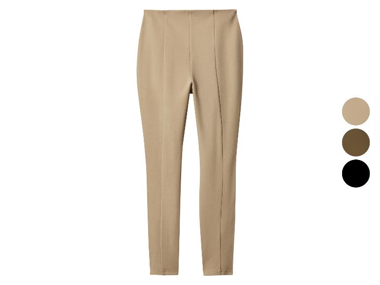 Beige hoge taille broek met bruine en zwarte kleuropties.