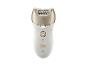Witte en gouden elektrische epilator met licht, aan/uit-knop en snelheidsregeling.