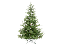 Kunstkerstboom met groene naalden en een metalen standaard.