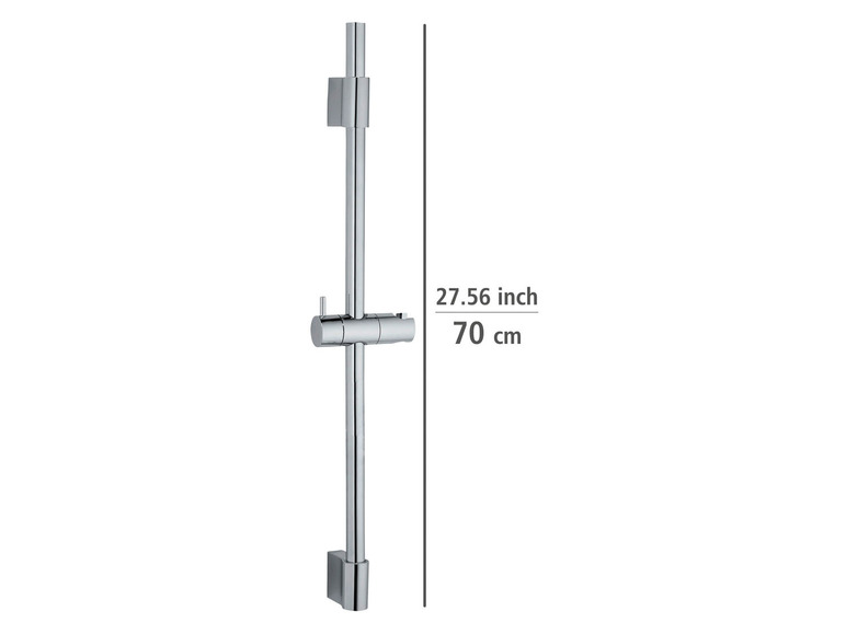 Een chromen douchestang met een lengte van 70 cm.