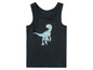 Een zwart tanktop met een dinosaurusprint.