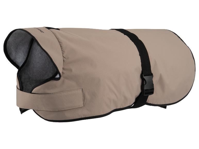 Beige hondenjas met zwarte bies en gesp