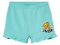 Turquoise shorts voor meisjes, met een koraalvis print en het woord "Fun".