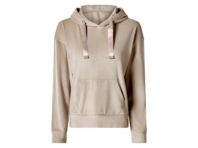 Beige fluwelen hoodie met satijnen trekkoord