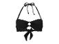 Zwarte bikini top, bandeau stijl, strik detail.