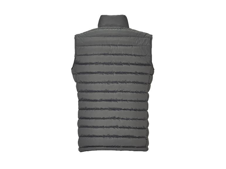 Een donkergrijze gewatteerde bodywarmer zonder mouwen