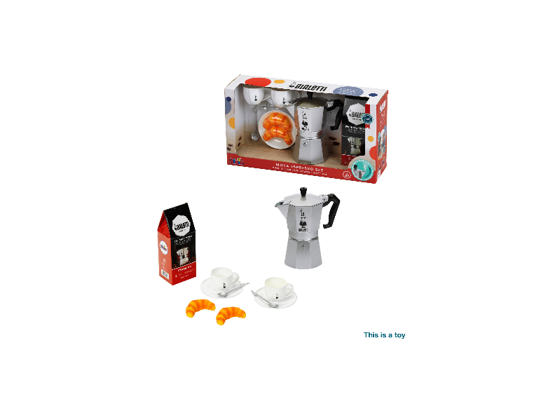 KLEIN Bialetti Moka Espresso Set speelgoed met espressomachine, kopjes, lepels en croissants