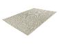 Beige en blauw platgeweven rechthoekig vloerkleed met visgraatpatroon.
