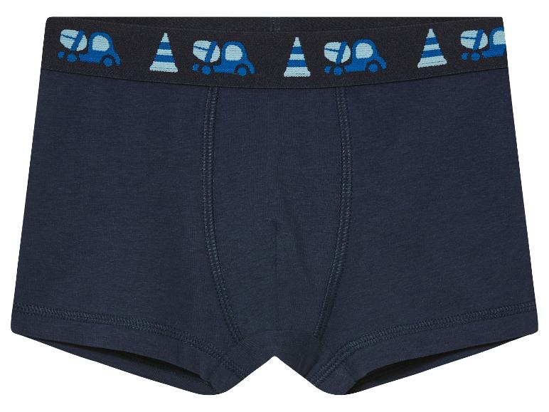 Donkerblauwe jongens boxershorts, print met bouwvoertuigen.
