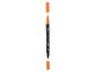 Oranje dual tip marker zonder doppen, toont zowel penseel- als fijne punten.